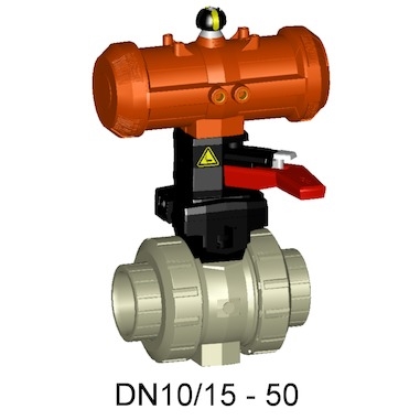 +GF+231型氣動塑料球閥 FC(常關(guān)) 帶手動操作手柄 氣動球閥